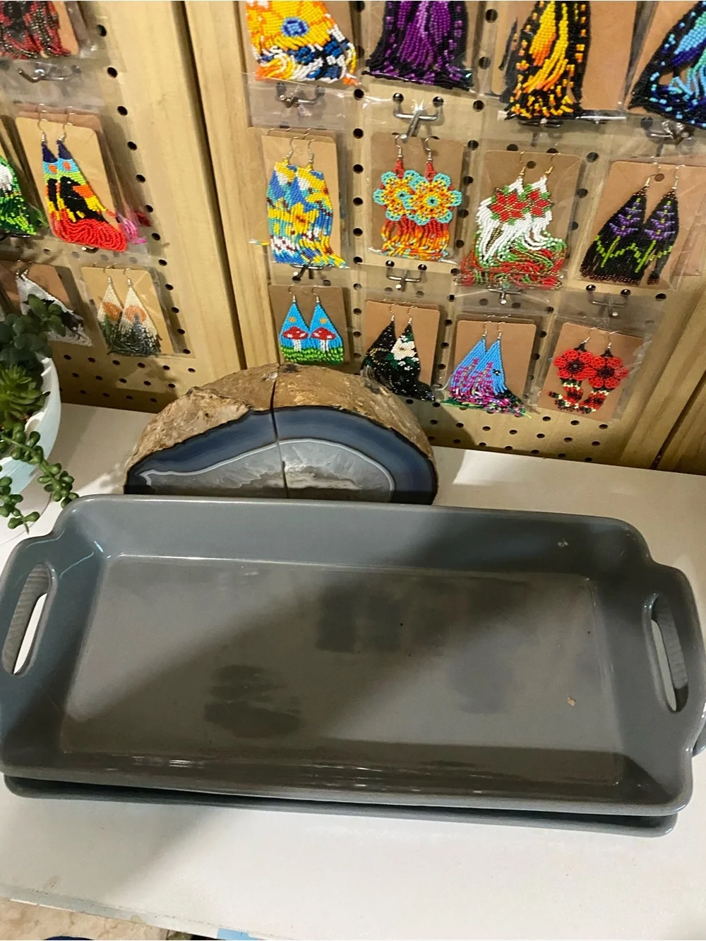 Temptations Gray Ceramic Handle Vanity Tray Set